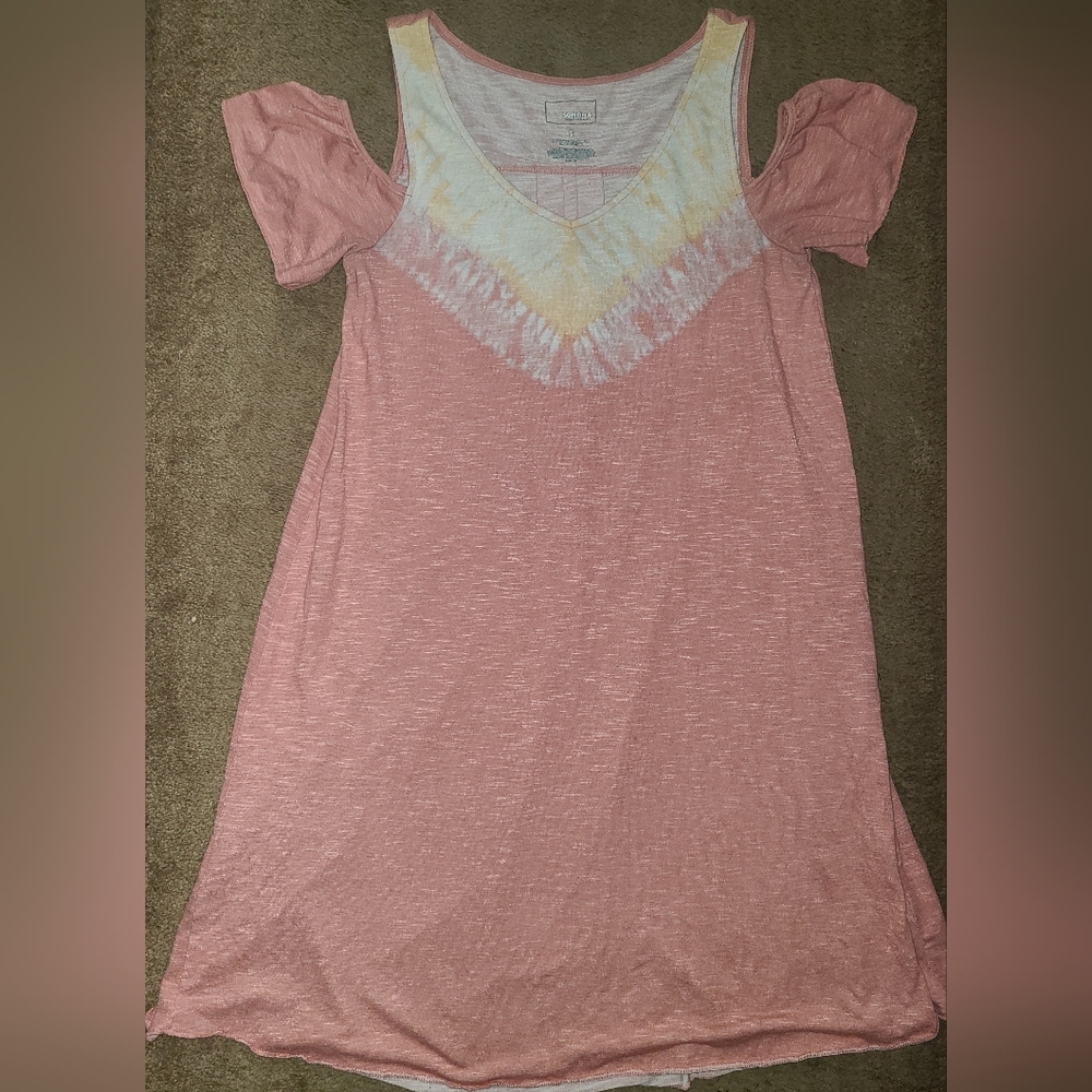 Sonoma Pink and Yellow Tie-Dye V-Neck Top